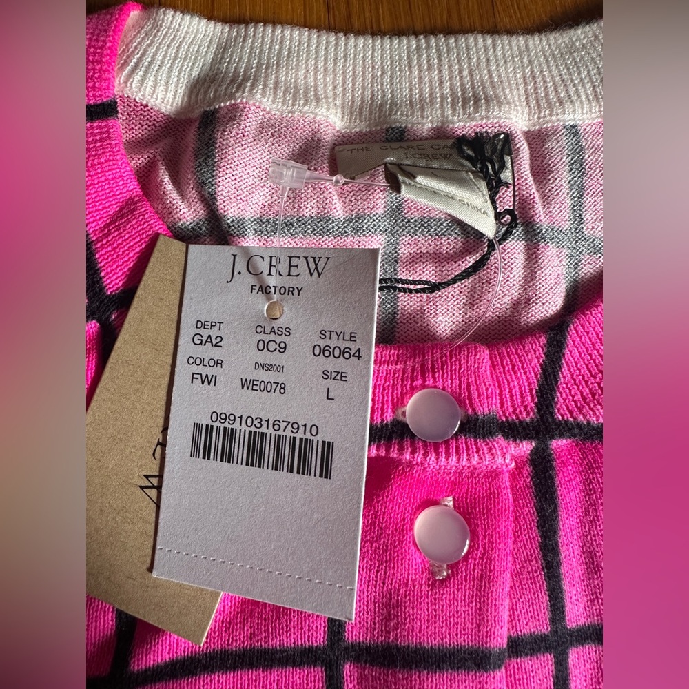2013 J. Crew Factory Claire Cotton Cardigan in Fuchsia Window, Size L, NWT - Picture 2 of 11